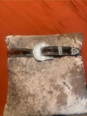 Nocona Dark Brown Leather Western Belt with Silver Crystal Buckle